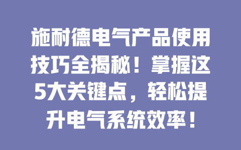施耐德電氣產品使用技巧全揭秘!掌握這5大關鍵點,輕松提升電氣系統效率! 一