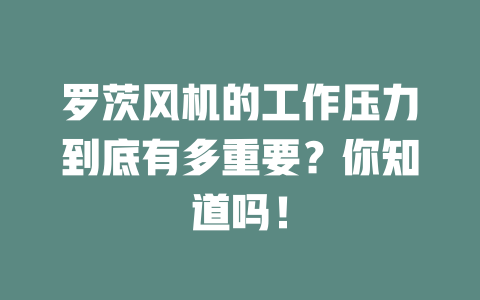 羅茨風機的工作壓力到底有多重要?你知道嗎! 一
