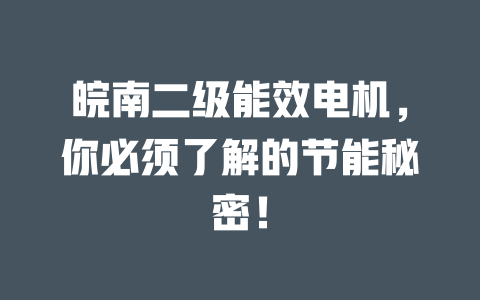 皖南二級(jí)能效電機(jī)，你必須了解的節(jié)能秘密！ 一
