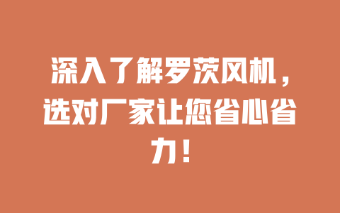 深入了解羅茨風(fēng)機,選對廠家讓您省心省力! 一