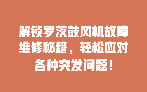 解鎖羅茨鼓風機故障維修秘籍,輕松應對各種突發問題! 一